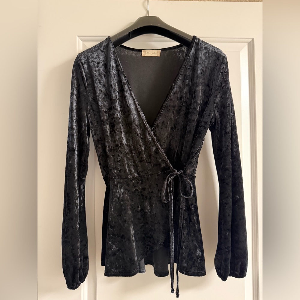 Altar'd State Black Velvet Wrap Top